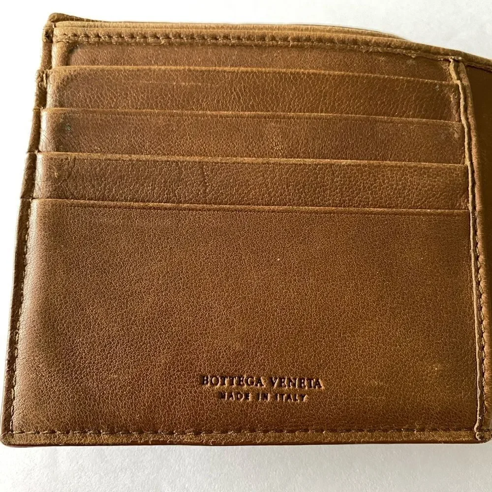 Bottega Veneta Intrecciato tan leather retro wallet